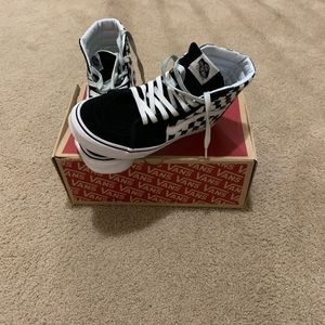 Black and white CHECKERBOARD high top Vans